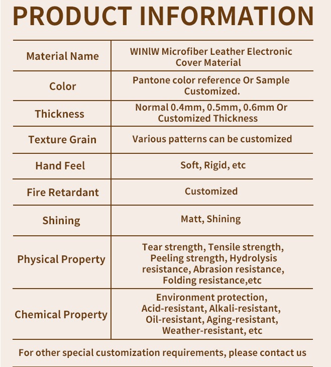 Specification parameters of electronic packaging leather